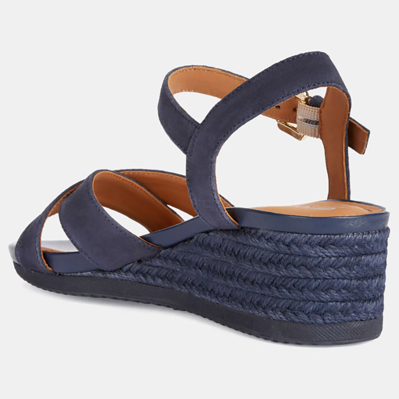 Geox Sandales en Velours de Cuir compensées Ischia bleu marine - Talon 6 cm