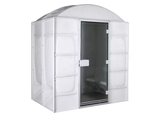 Hammam droit ILIADE 4 places avec sièges ergonomiques, panneau de contrôle extérieur et sonde de température - L190 x l 130 x H225 cm