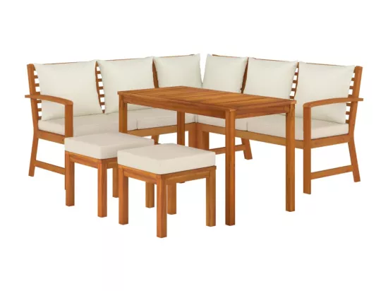 Ensemble à dîner de jardin 6 pièces avec coussins Bois d'acacia