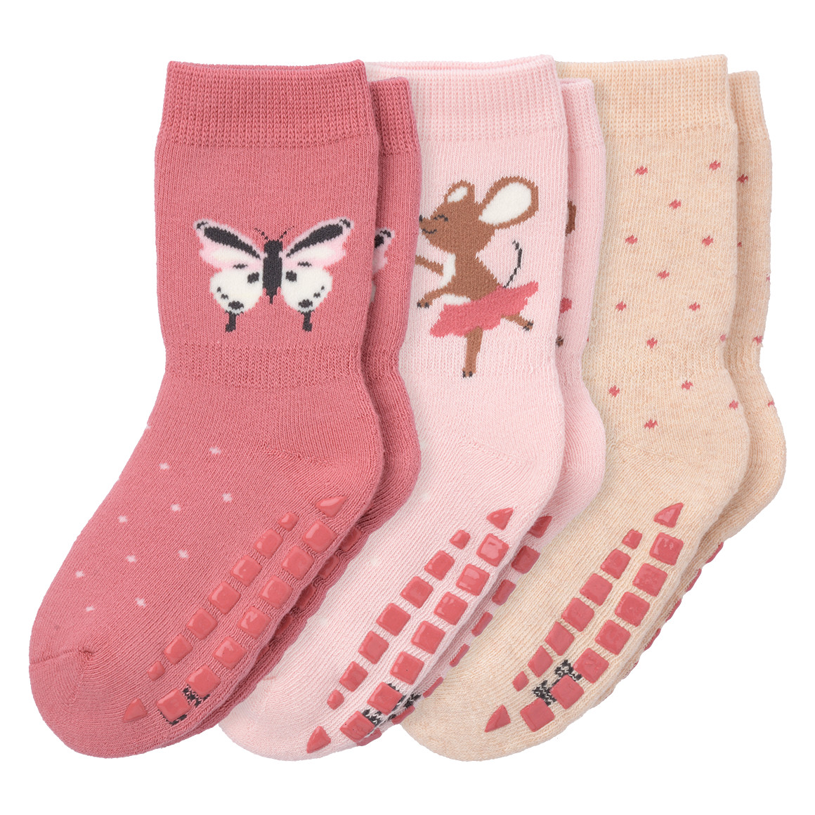 Topomini 3 Paar Baby Stoppersocken im Set hellrosa / hellbeige / dunkelrot