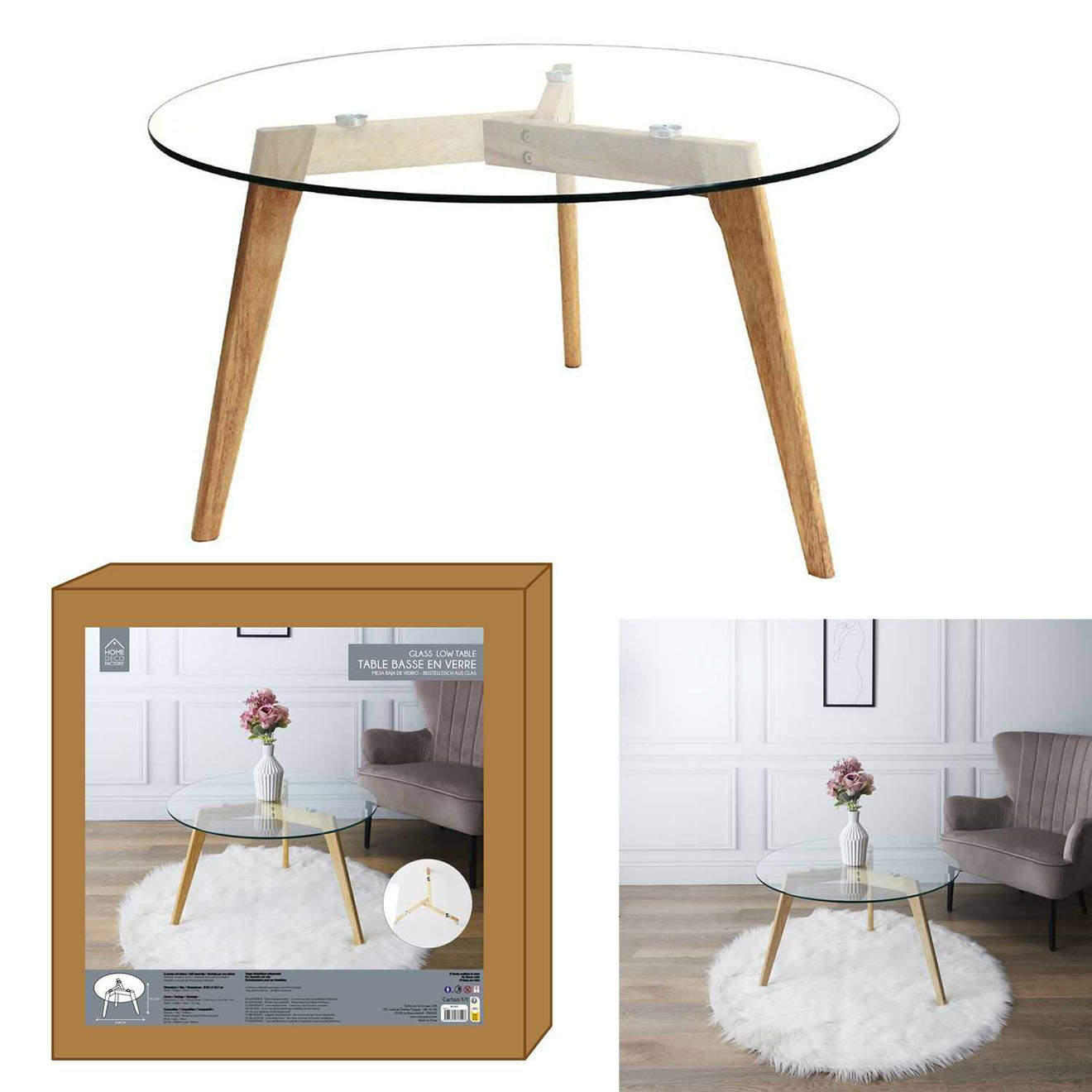Home Deco Factory Table Ronde en Verre marron/transparent - D.80x45.5 cm