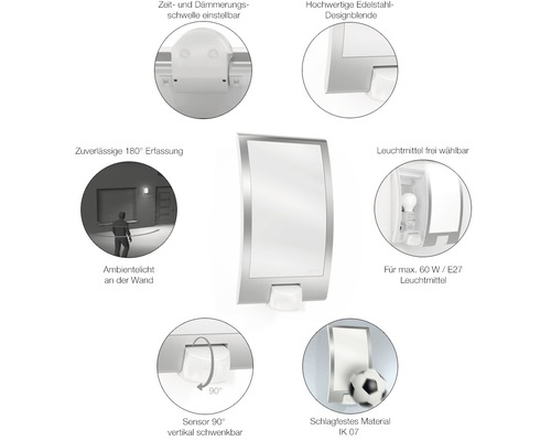 Steinel Sensor Buitenwandlamp, 1-lichts, 286x162 mm, L 22 S, roestvrij staal/wit