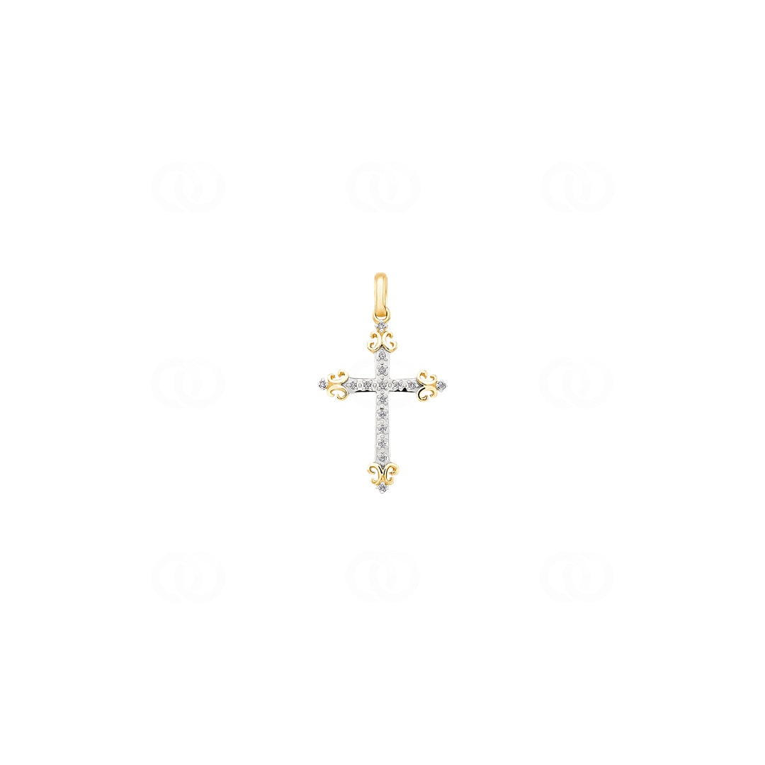 Anhänger 750/18 K Gelbgold Kreuz mit Diamanten 0.048 ct H/si