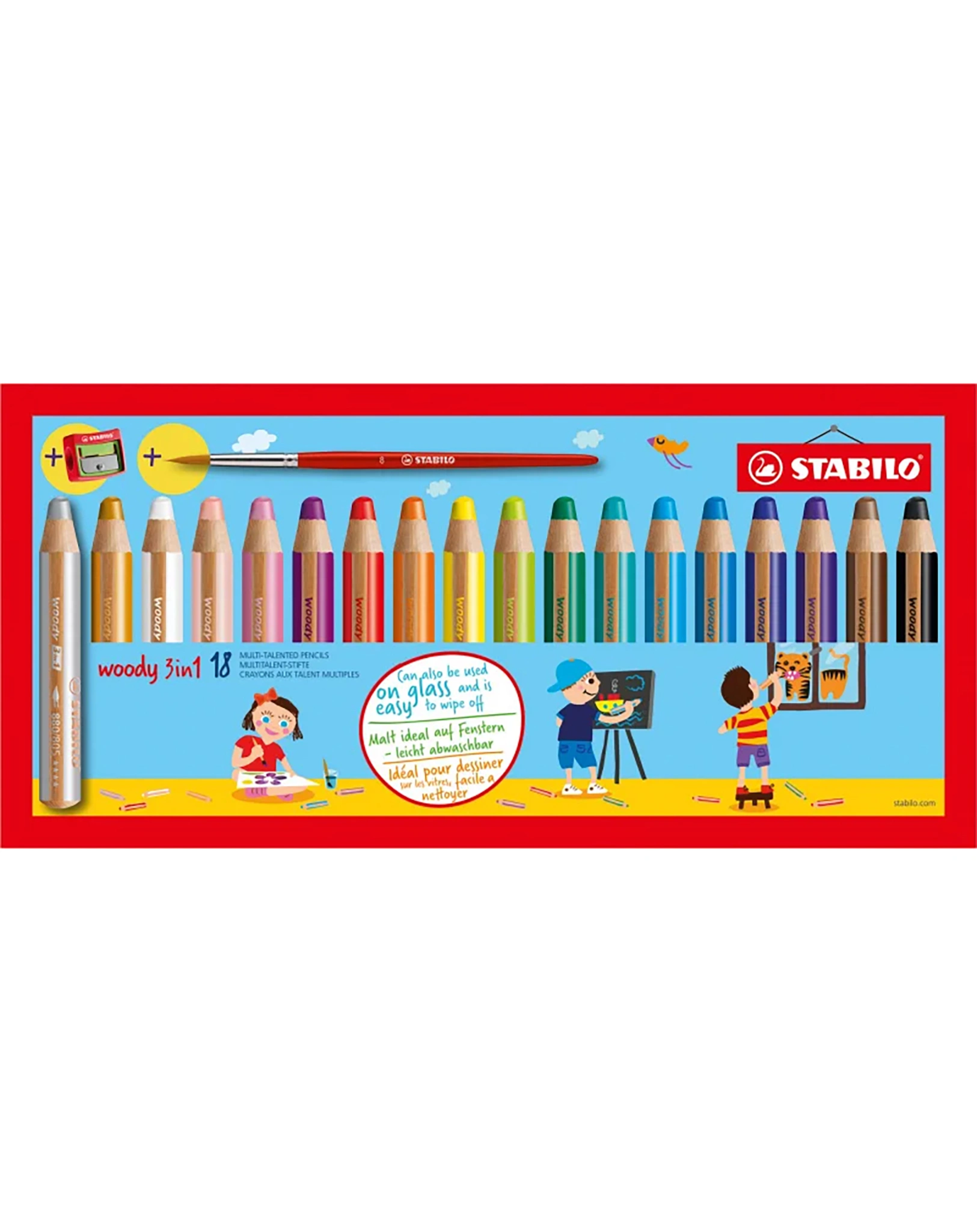 Buntstift STABILO® woody 3in1 18er-Set mit Spitzer