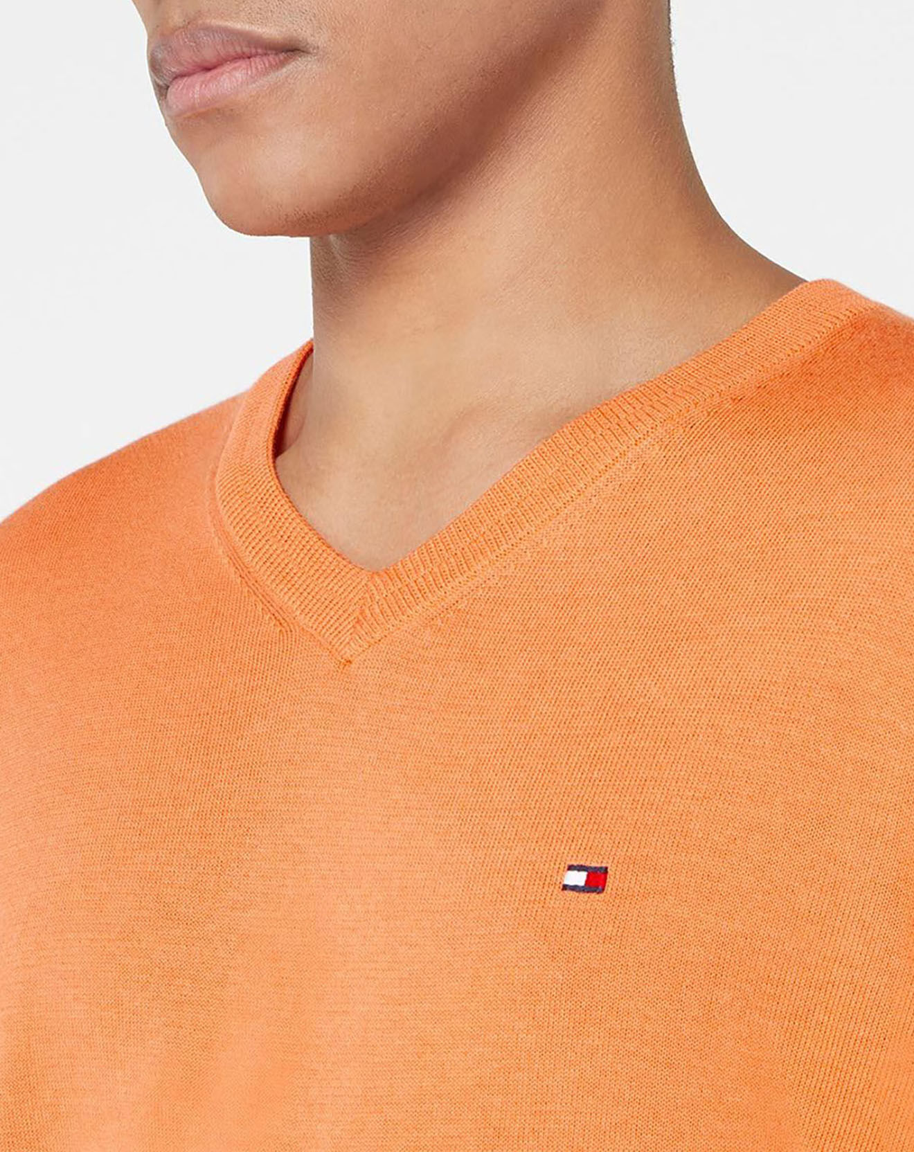 Tommy Hilfiger Pull col V en Coton Bio & Soie orange