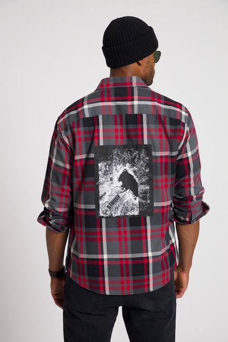 STHUGE Karohemd, Langarm, Flanell, Modern Fit, Kentkragen, Rücken Print, bis 8 XL