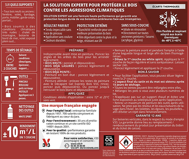 Peinture extérieure bois Solution expert anthracite mat V33 500ml