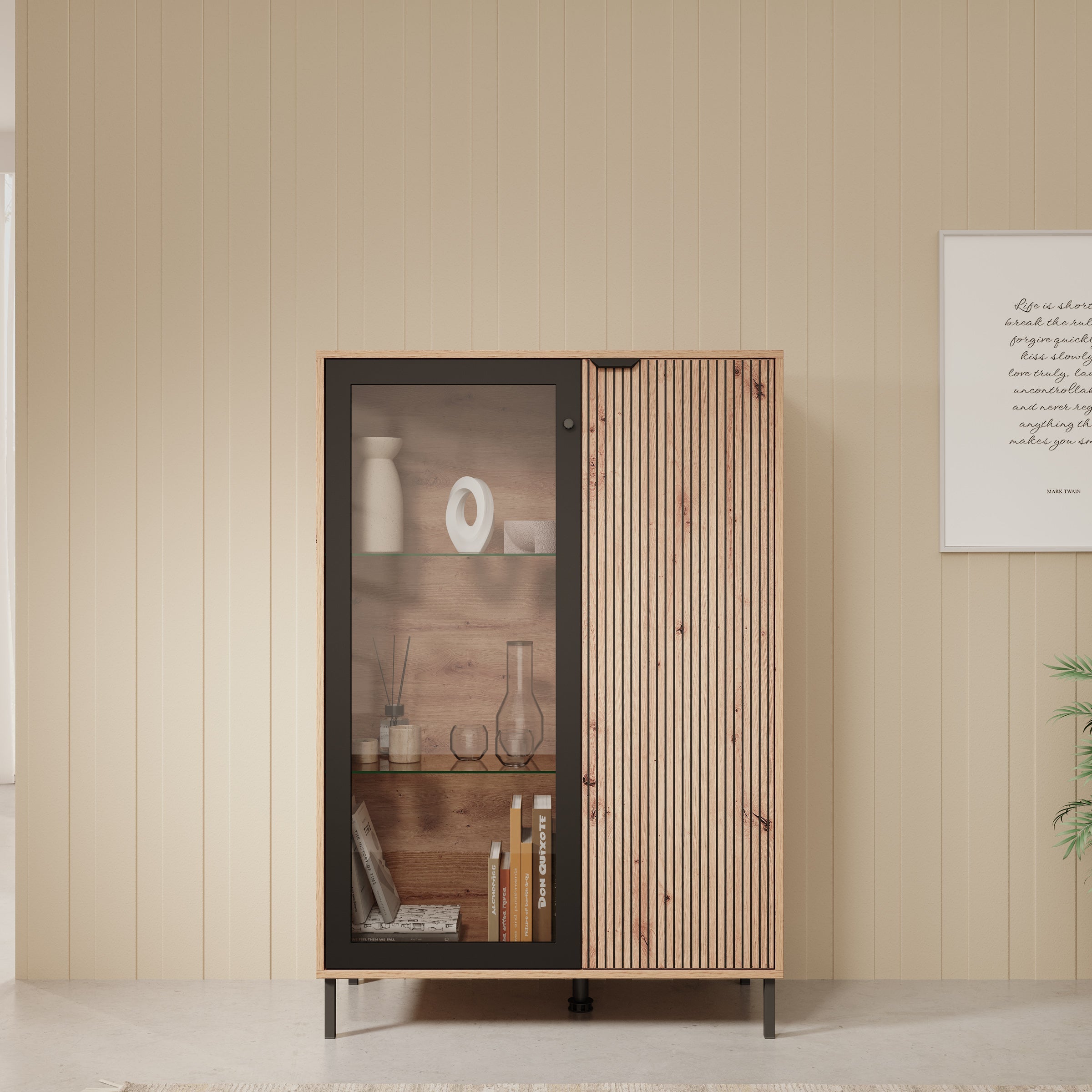 Meubella - Vitrinekast Malaika - Eiken - 93 cm