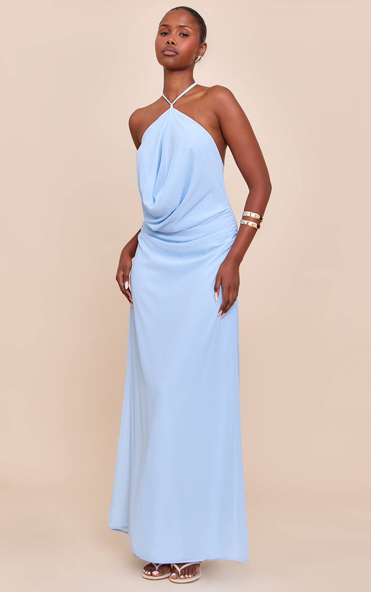 Bleu Clair Robe Longue Dos Nu En Mousseline
