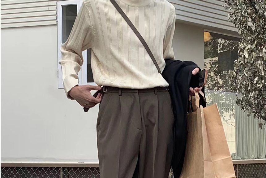 Savenne - Mid Rise Plain Straight Leg Dress Pants
