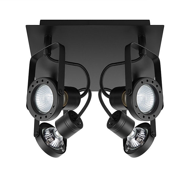 Plafonnier spot 4 lumières GU10 5W GoodHome Chaman noir mat L.23 x L.23 x H.17 cm
