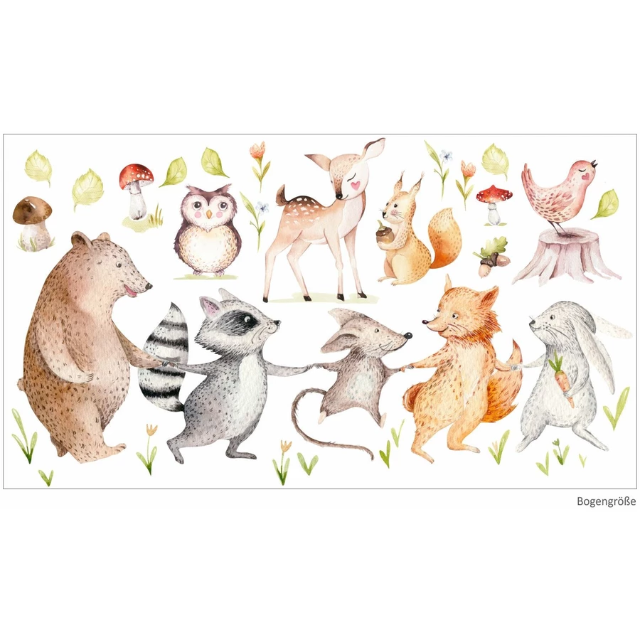 Nikima Wandtattoo 160 Waldfreunde Bär, Maus, Fuchs, Waschbär in 6 vers. Größen bunt