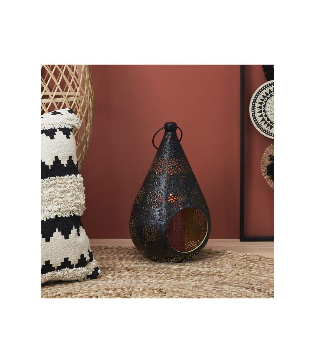Paris Prix - Lanterne En Métal Ajourée mirage 33cm Noir