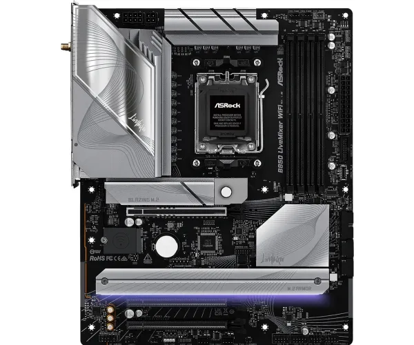 ASRock B850 LIVEMIXER WIFI - Bundkort - ATX - Socket AM5 - AMD B850 Chipset - USB-C 3.2 Gen 2x2, USB-C 3.2 Gen2, USB 3.2 Gen 2, USB 3.2 Gen 1 - Wi-Fi 7, Bluetooth, 2.5 Gigabit LAN - onboard grafik (CPU påkrævet) - HD Audio (8-kanaler)
