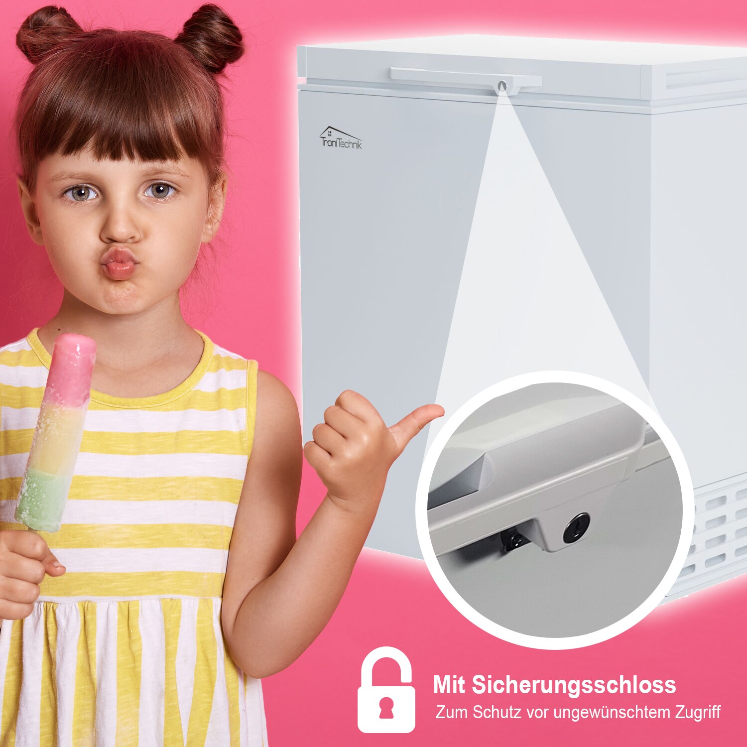 TroniTechnik® Gefriertruhe Kühltruhe BORGAR PRO mit 2in1 Gefrier- und Kühlfunktion | 160 Liter, 184kwh/Jahr, LED, Griff