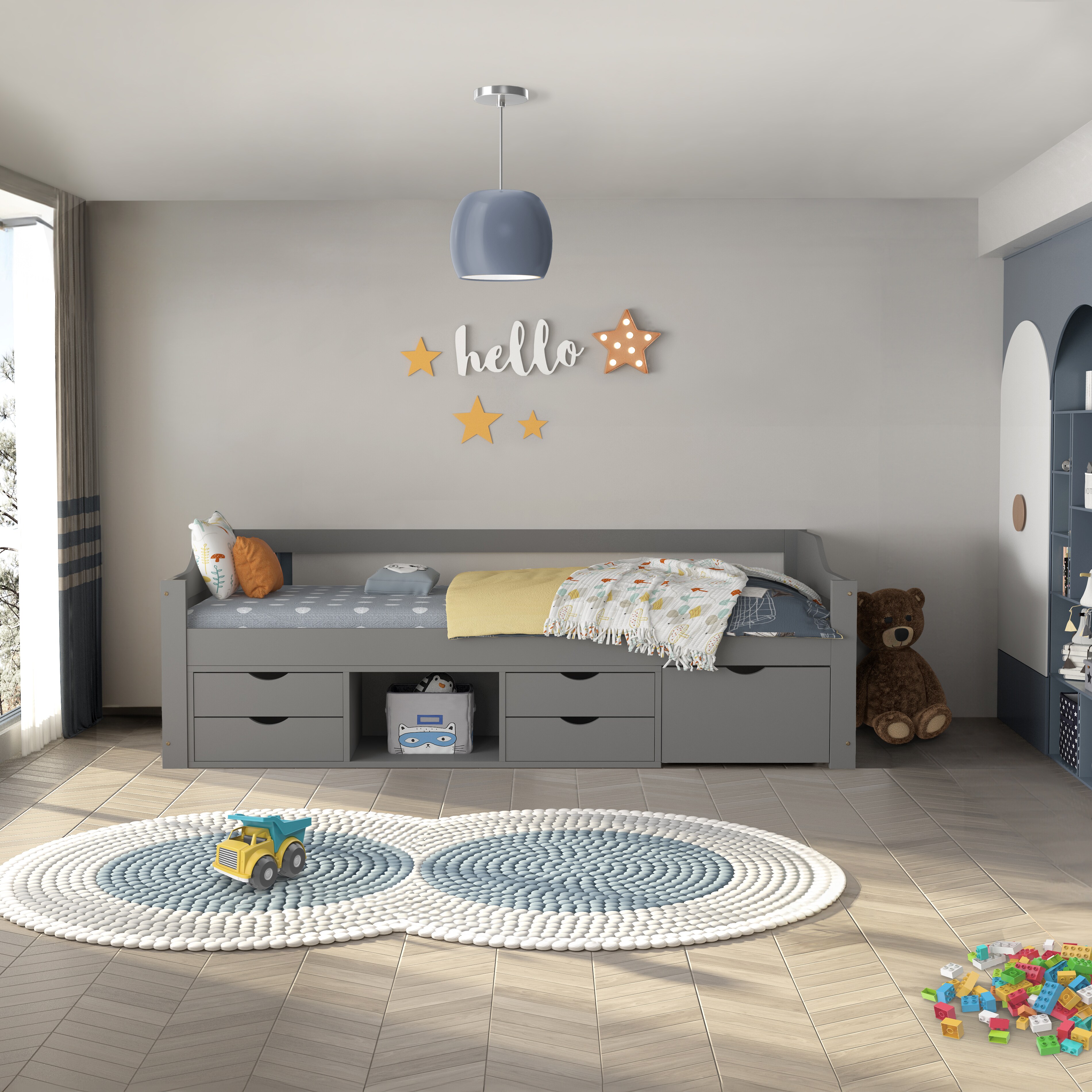 HOME DELUXE Kinderbett COSMOS mit Schubladen – 90 x 200 cm Grau
