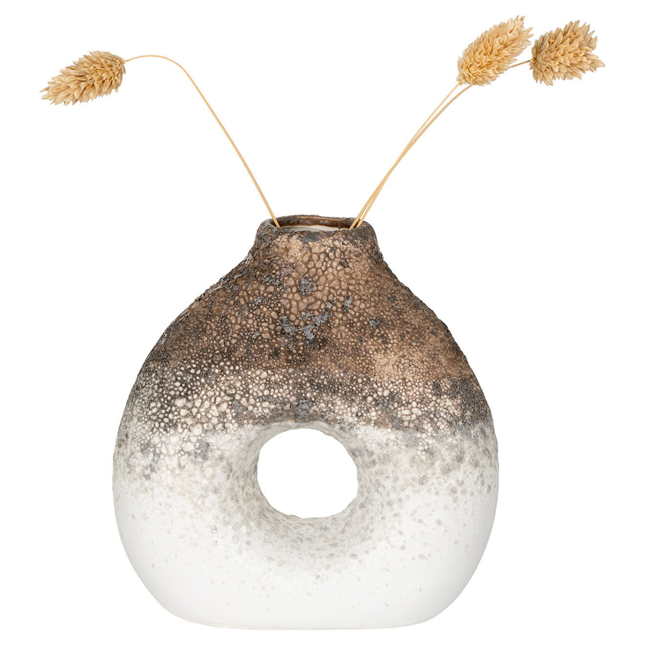 House Nordic Vase en céramique marron/blanc - 13x6x14 cm