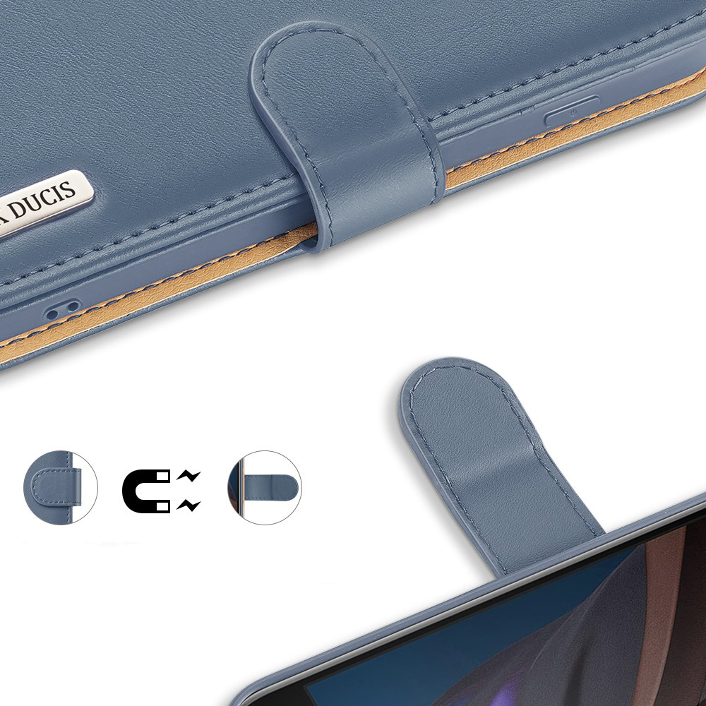 iPhone SE (2022/2020) / 8 / 7 Flip Wallet Cover Echtleder Tasche (RFID Schutz) - Blaugrau
