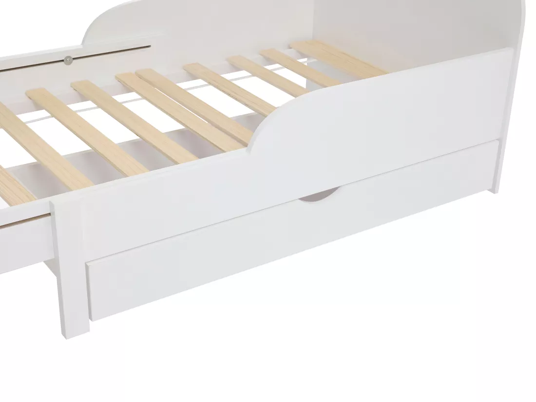Lit évolutif 90 x 140/170/200 cm avec tiroir - Pin et MDF - Blanc - TEONIA