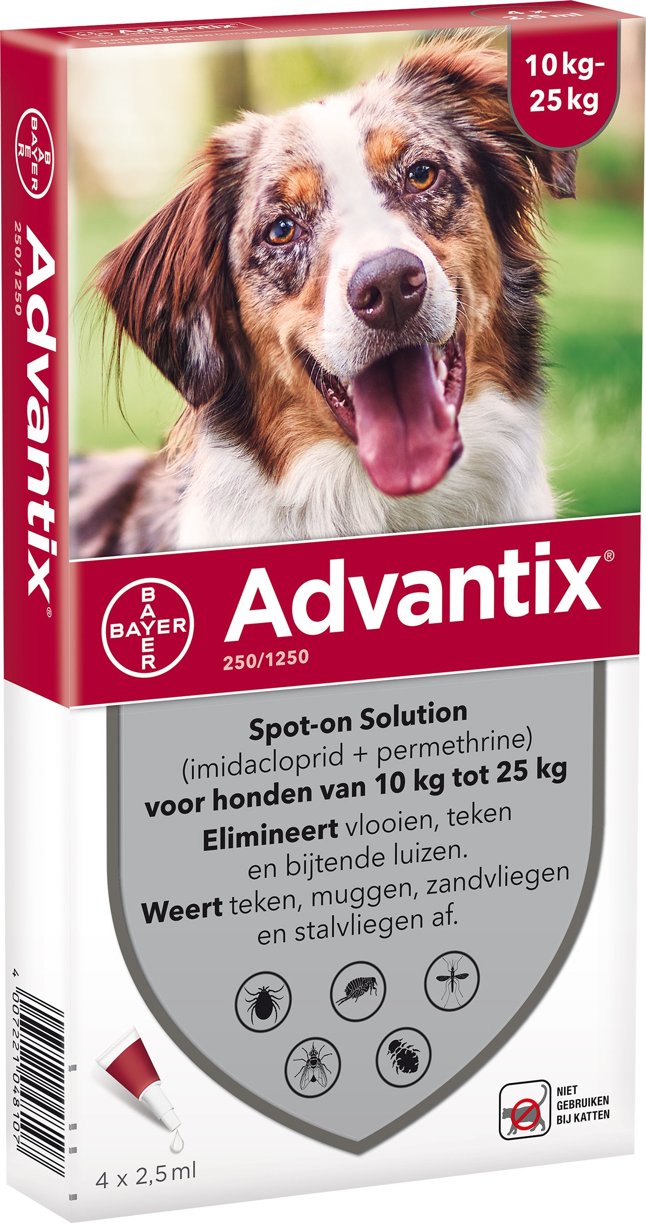 Advantix Spot-on 250 anti vlooien- en tekenmiddel 4 pipetten 10 - 25 kg