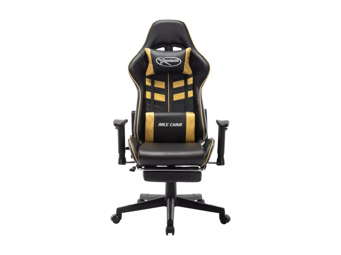 Chaise de jeu avec repose-pied Noir et doré Cuir artificiel