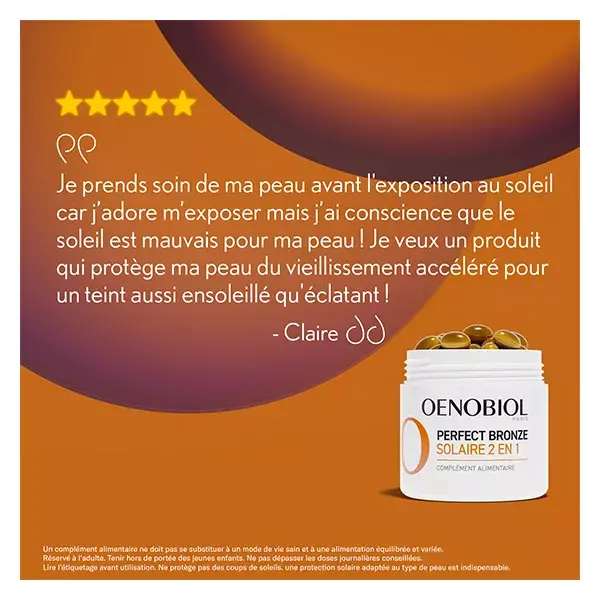 Oenobiol Perfect Bronze Solaire 2en1 Autobronzant et Préparateur solaire 30 comprimés