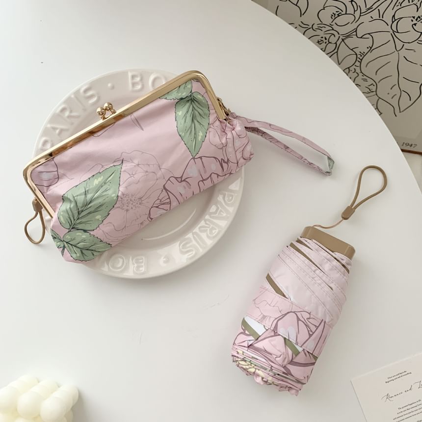 Fenmo - Compacte paraplu met bloemenprint en clipframe-tas (verschillende ontwerpen)