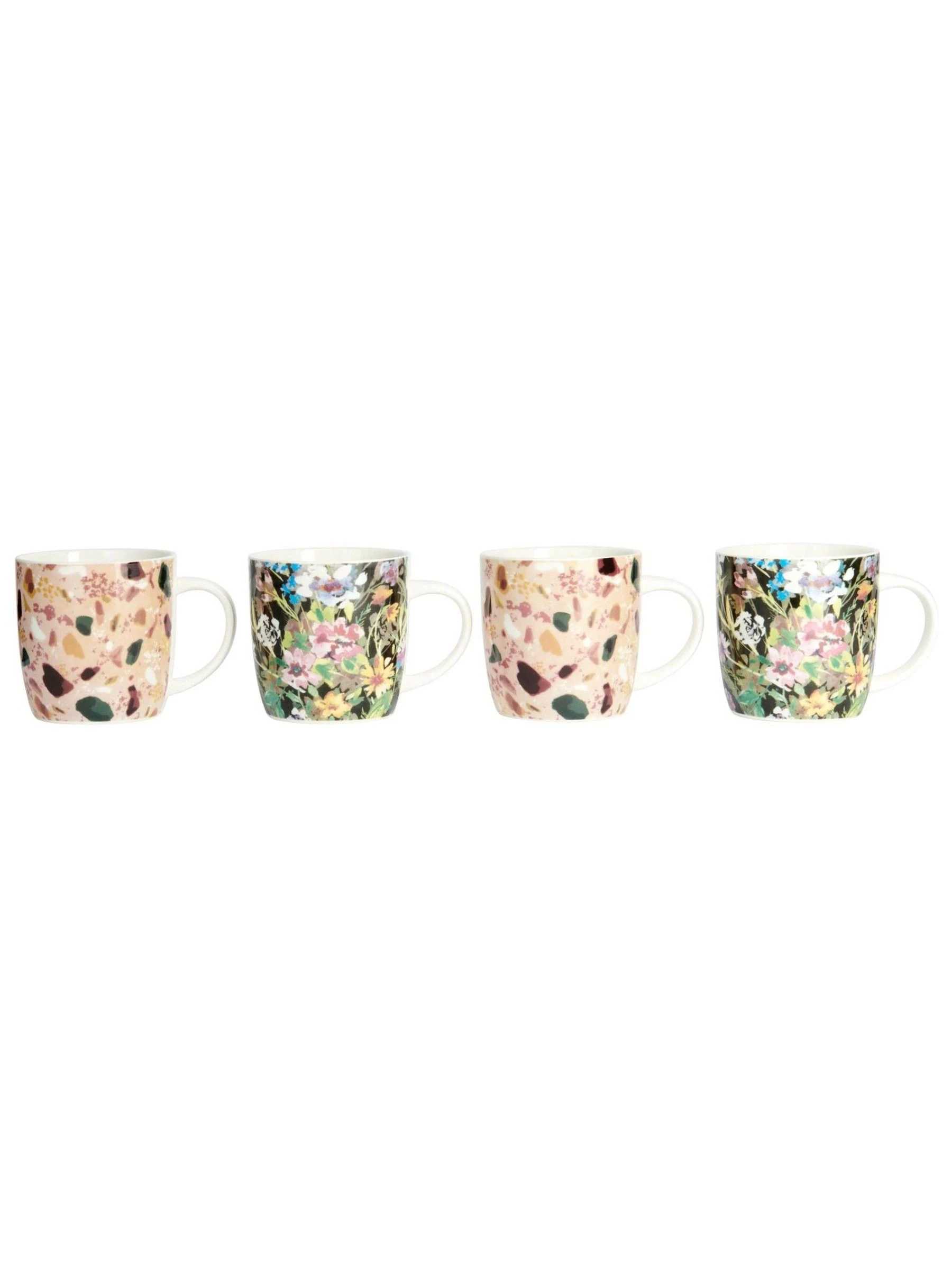 Kitchencraft Set of 4 Terrazzo Floral Colourful Ceramic Mugs
