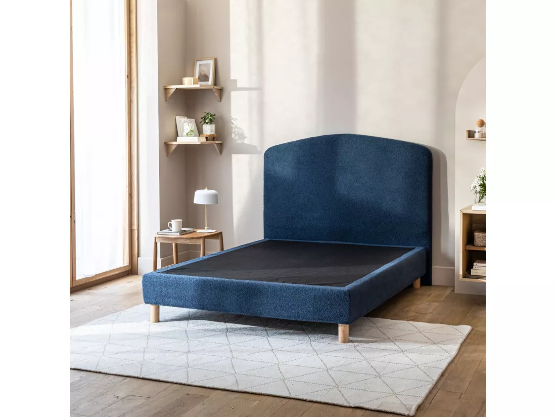 Cache-sommier bouclette intégral bleu marine 160x200 - Boucletta