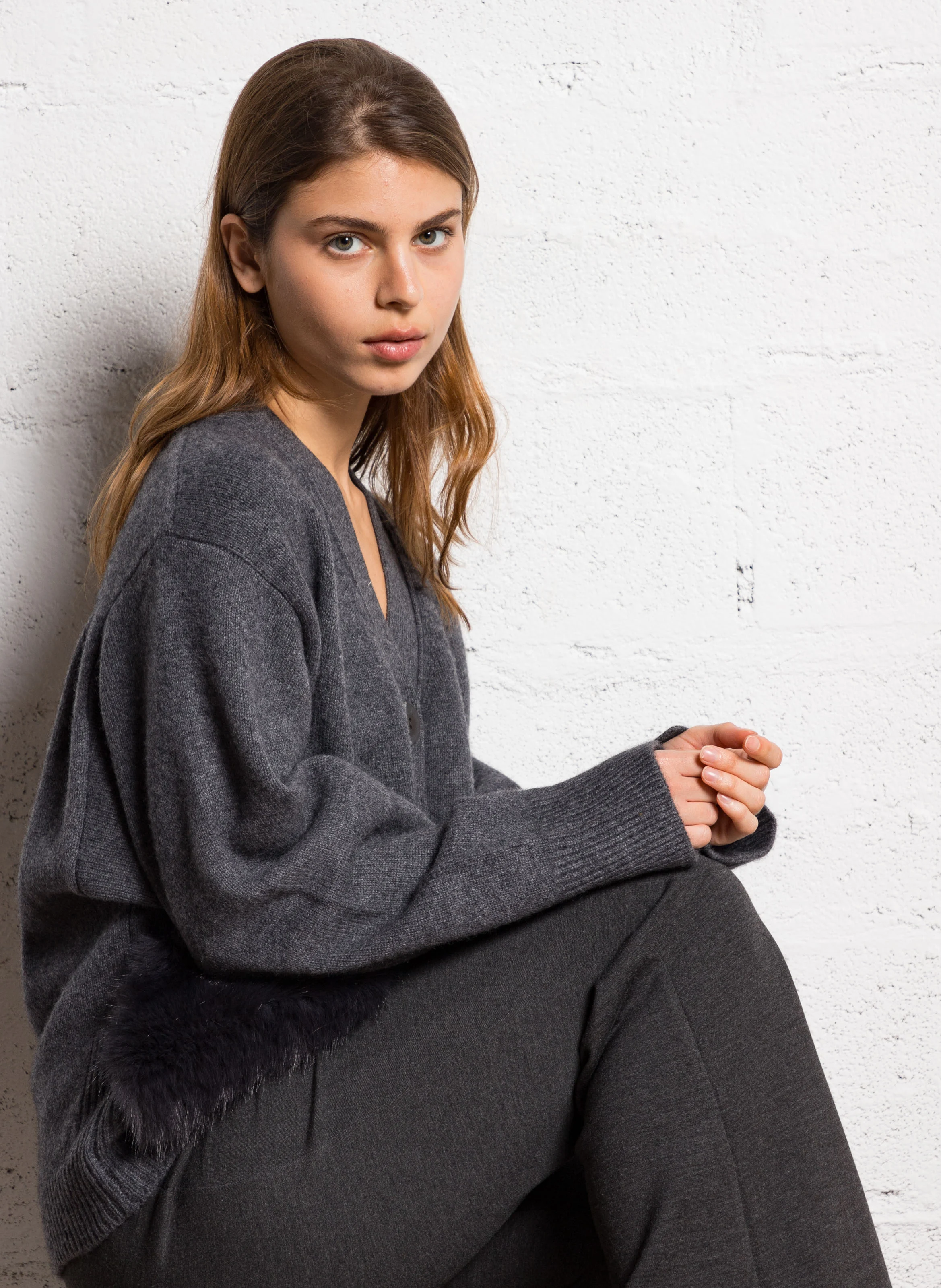 GREGORIA - Cardigan effet fourrure en laine et cachemire | Noir