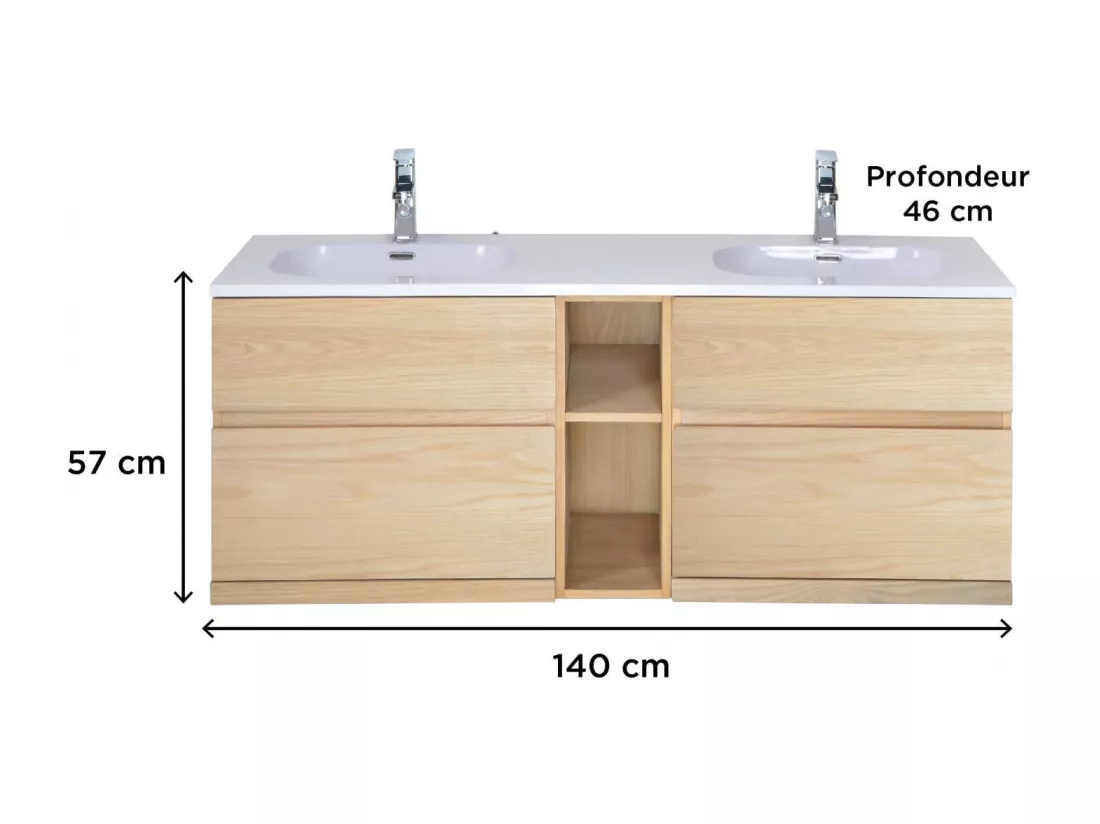Meuble double vasque suspendu chêne 140 cm ENIO