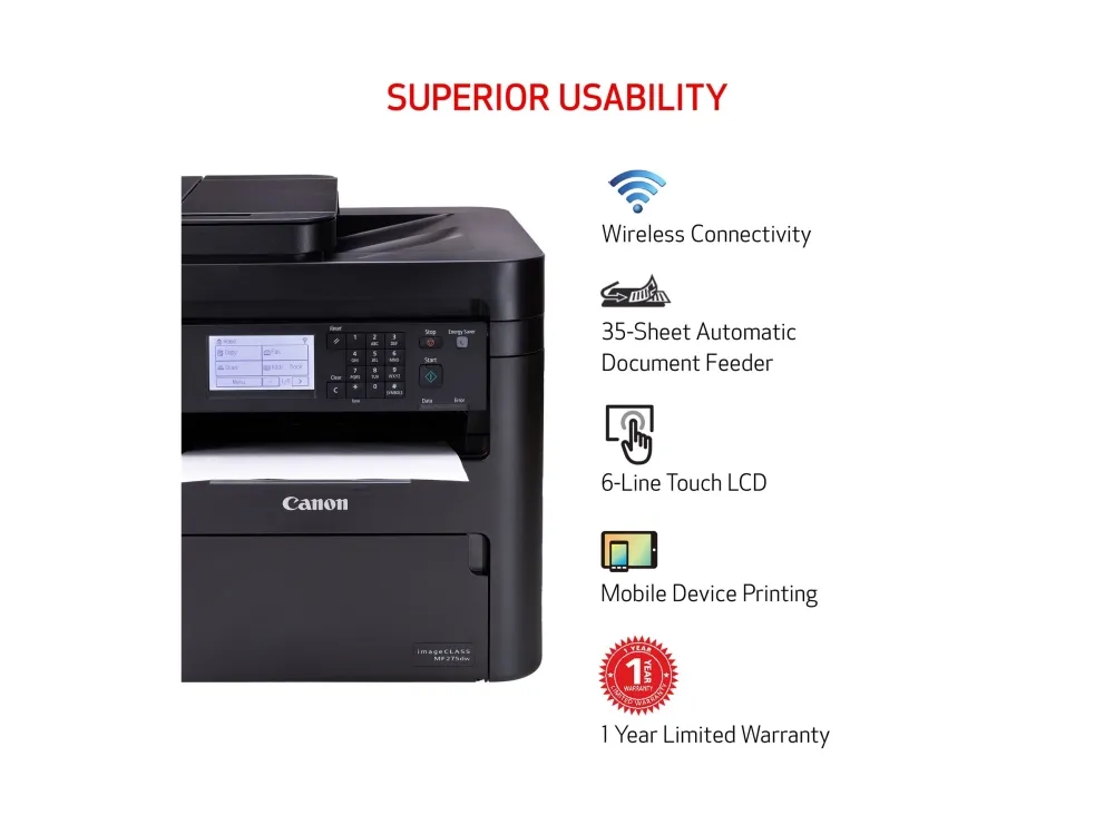 Canon i-SENSYS MF275dw - Multifunktionsprinter - S/H - laser - A4 (210 x 297 mm), Legal (216 x 356 mm) (original) - A4/Legal (medie) - op til 29 spm (kopiering) - op til 29 spm (udskriver) - 150 ark - 33.6 Kbps - USB 2.0, LAN, Wi-Fi(n)
