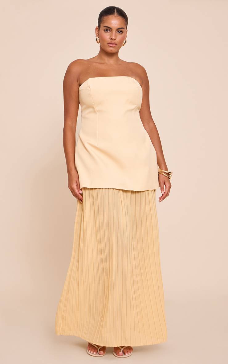 Citron Robe Maxi Bandeau Grande Taille À Panneaux De Jupe Plissée En Mousseline