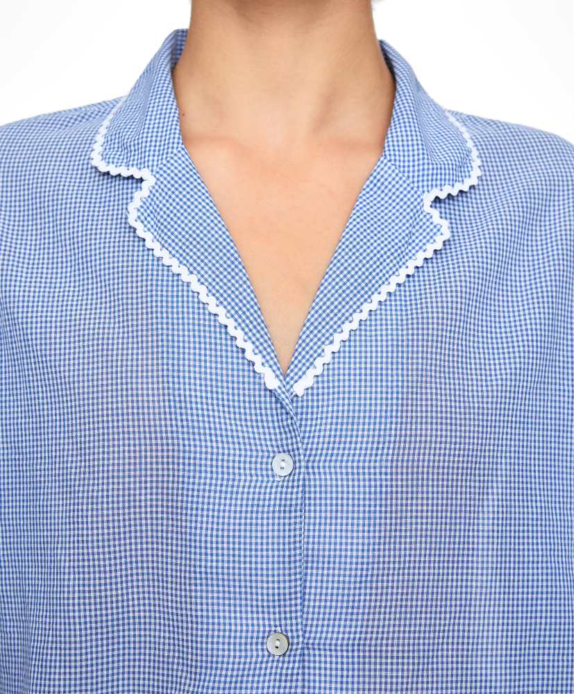 Camisa de manga curta, 100% algodão xadrez vichy