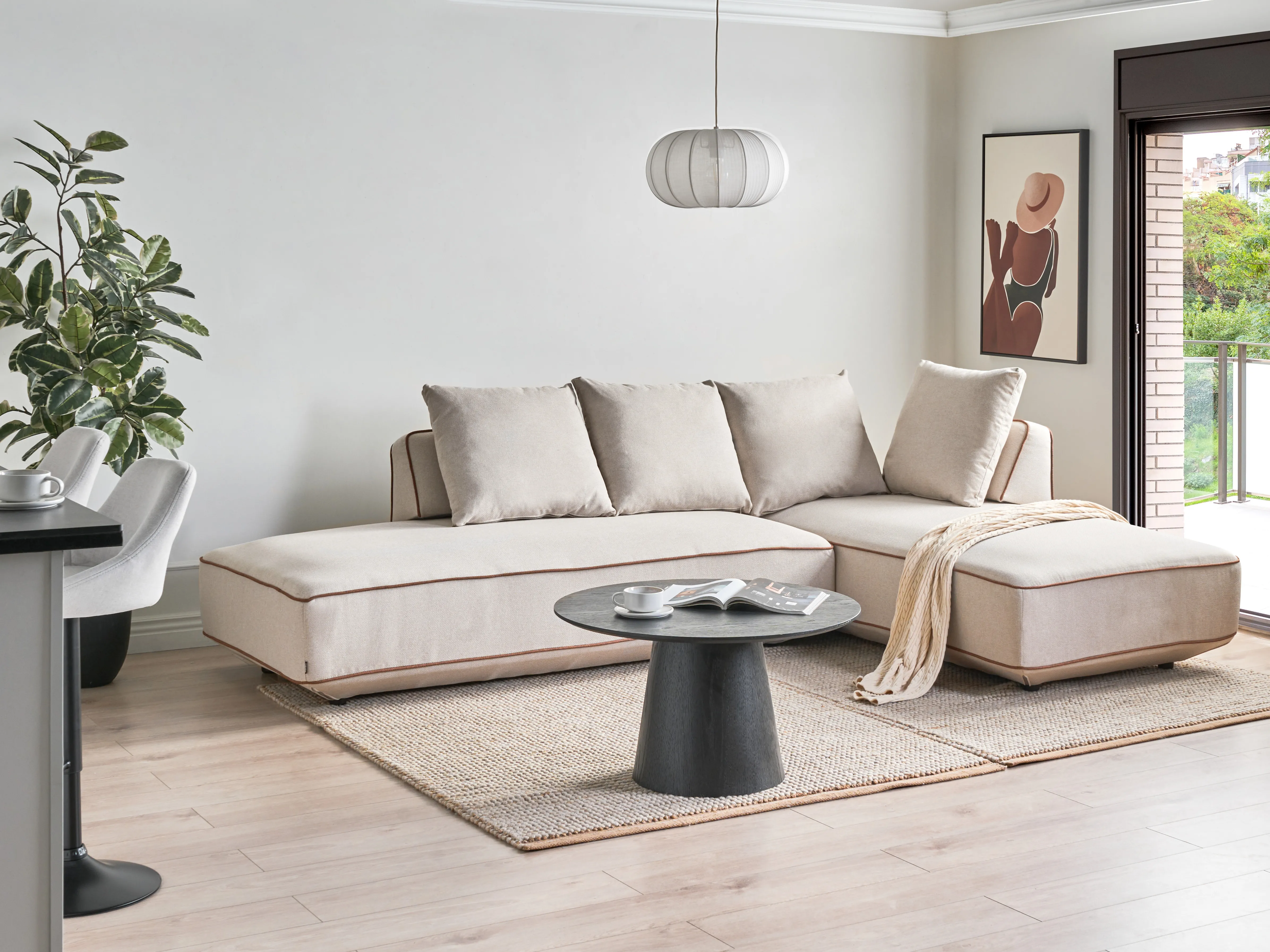 Chaise longue SEILLANS Stof Lichtbeige