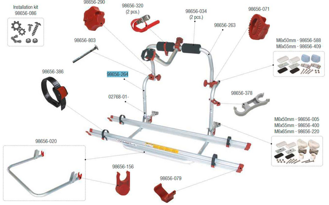 Fiamma Tragestruktur Kit oben passend für Carry Bike CL vor 2007 - Fiamma Ersatzteilnummer 98656-264