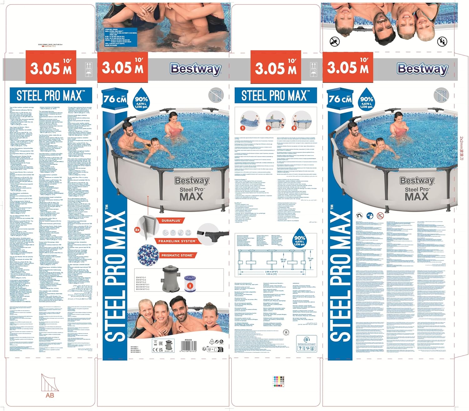 Bestway Frame Pool Steel Pro, Set mit Filterpumpe, 305 x 76 cm, blau