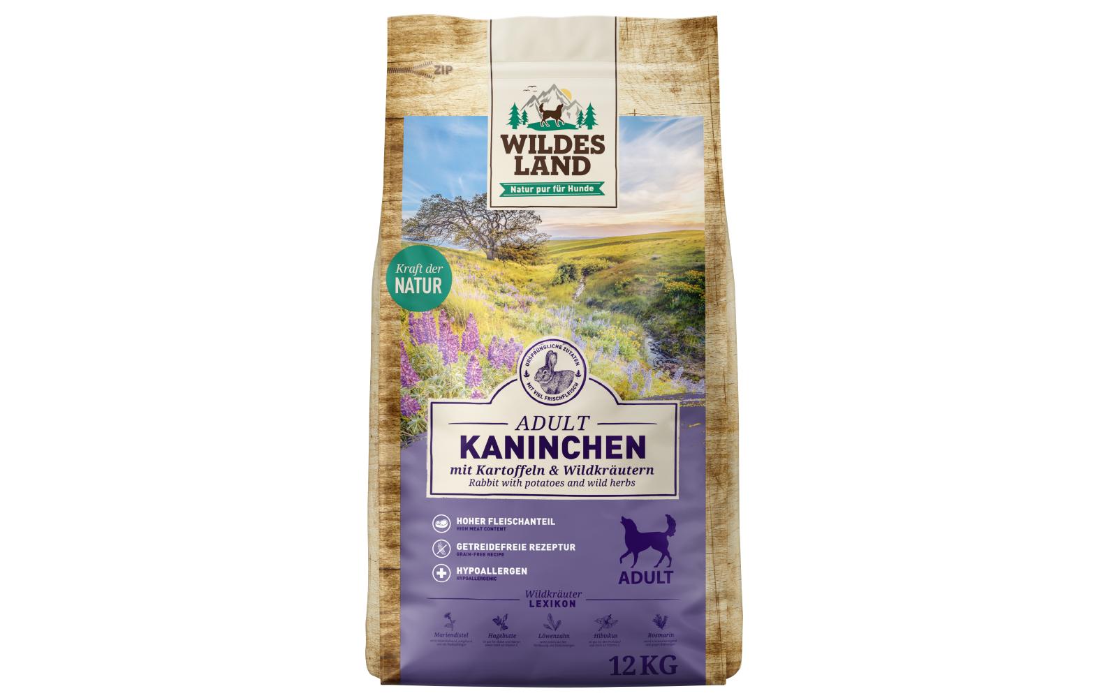 Trockenfutter Kaninchen mit Kartoffeln & Wildkräutern, 12 kgAlleinfutter aus Kaninchen mit Kartoffeln & Wildkräutern