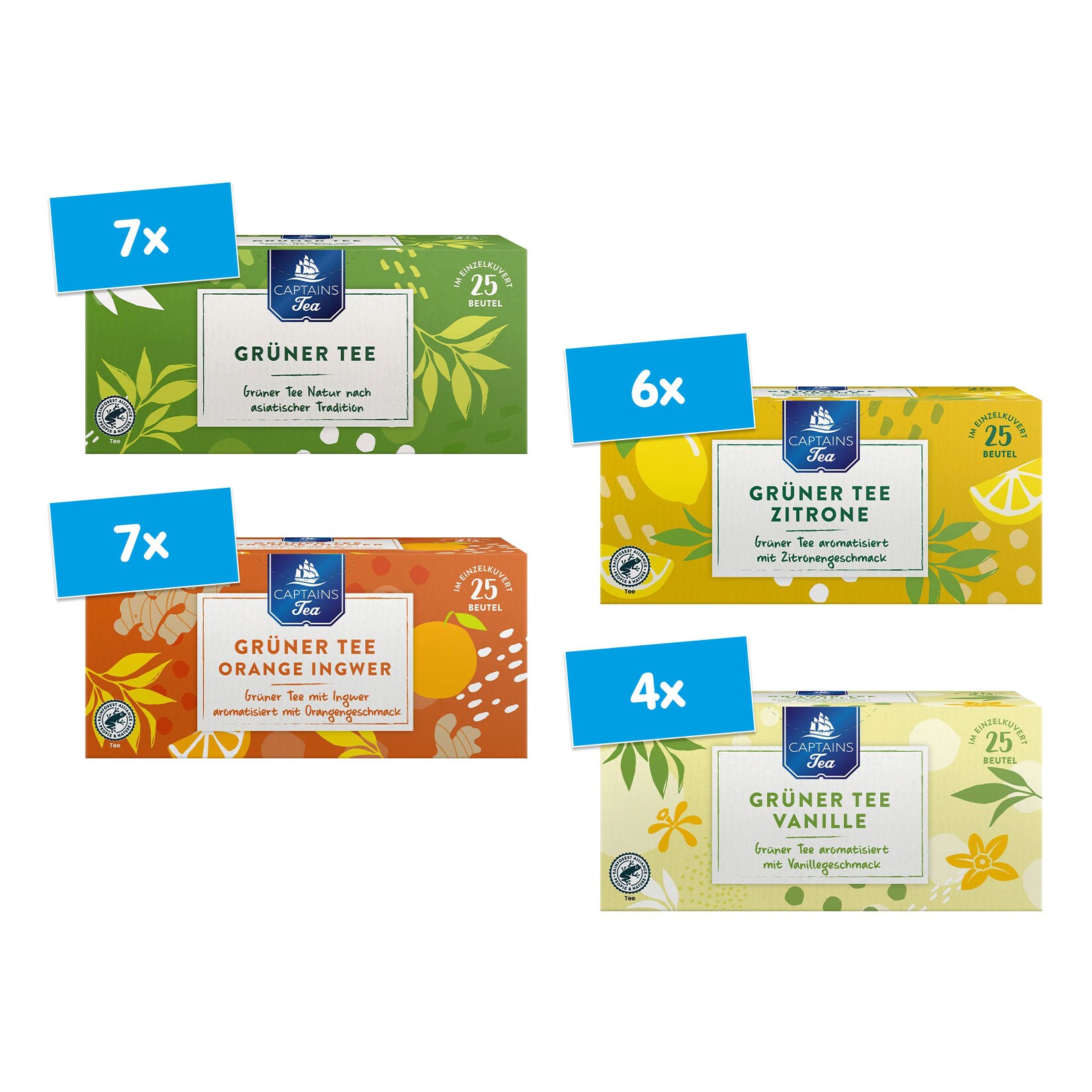 Captains Tea Grüner Tee 43,75 g, verschiedene Sorten, 24er Pack