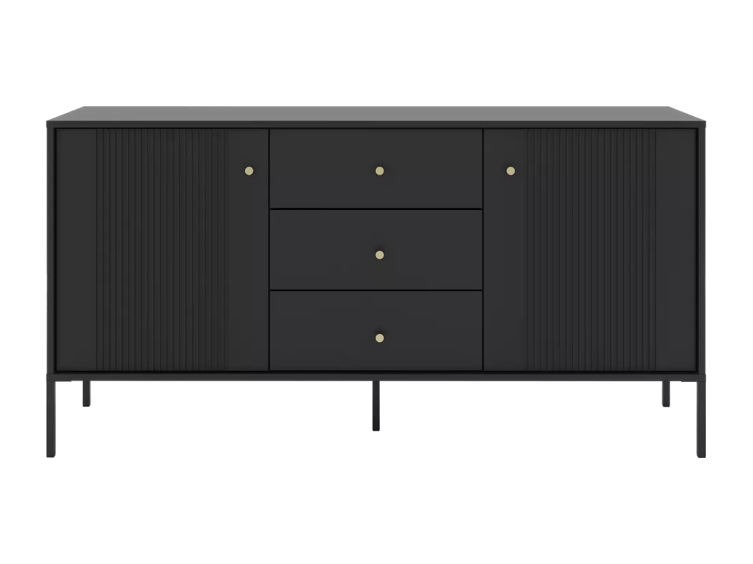 Buffet avec 2 portes et 3 tiroirs en MDF - Noir - DEMASIA