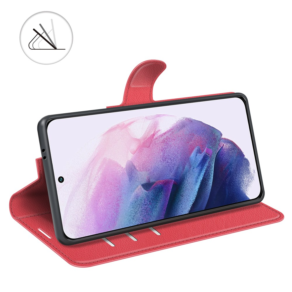 Samsung Galaxy S22 5G Leder Tasche Flip Cover Litchi Look - Rot