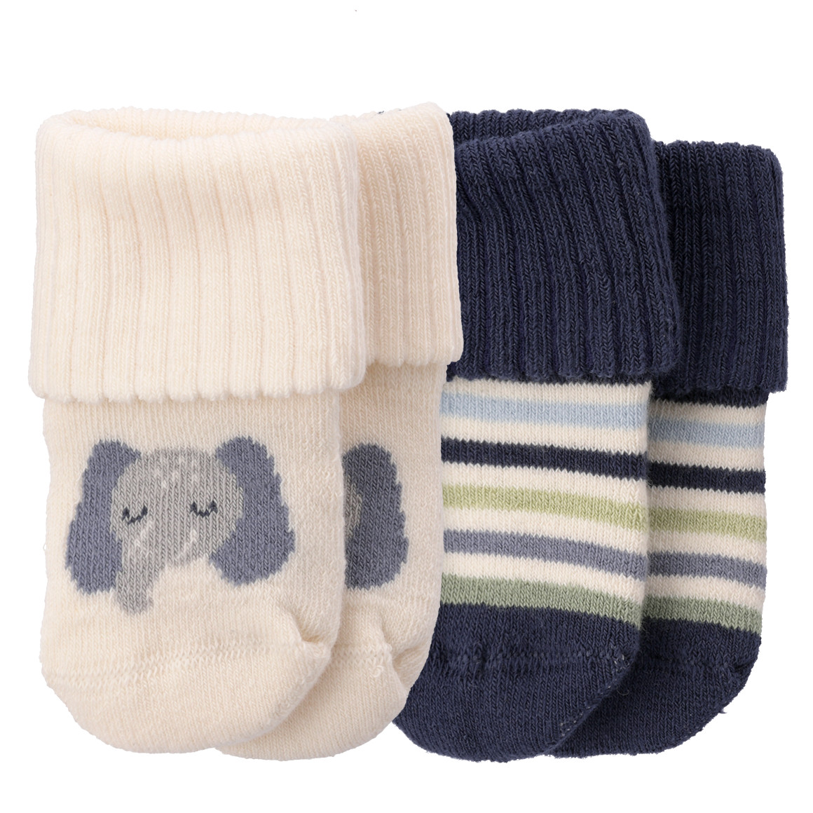Topomini Pure Collection 2 Paar Newborn Socken mit Umschlagbündchen creme / dunkelblau