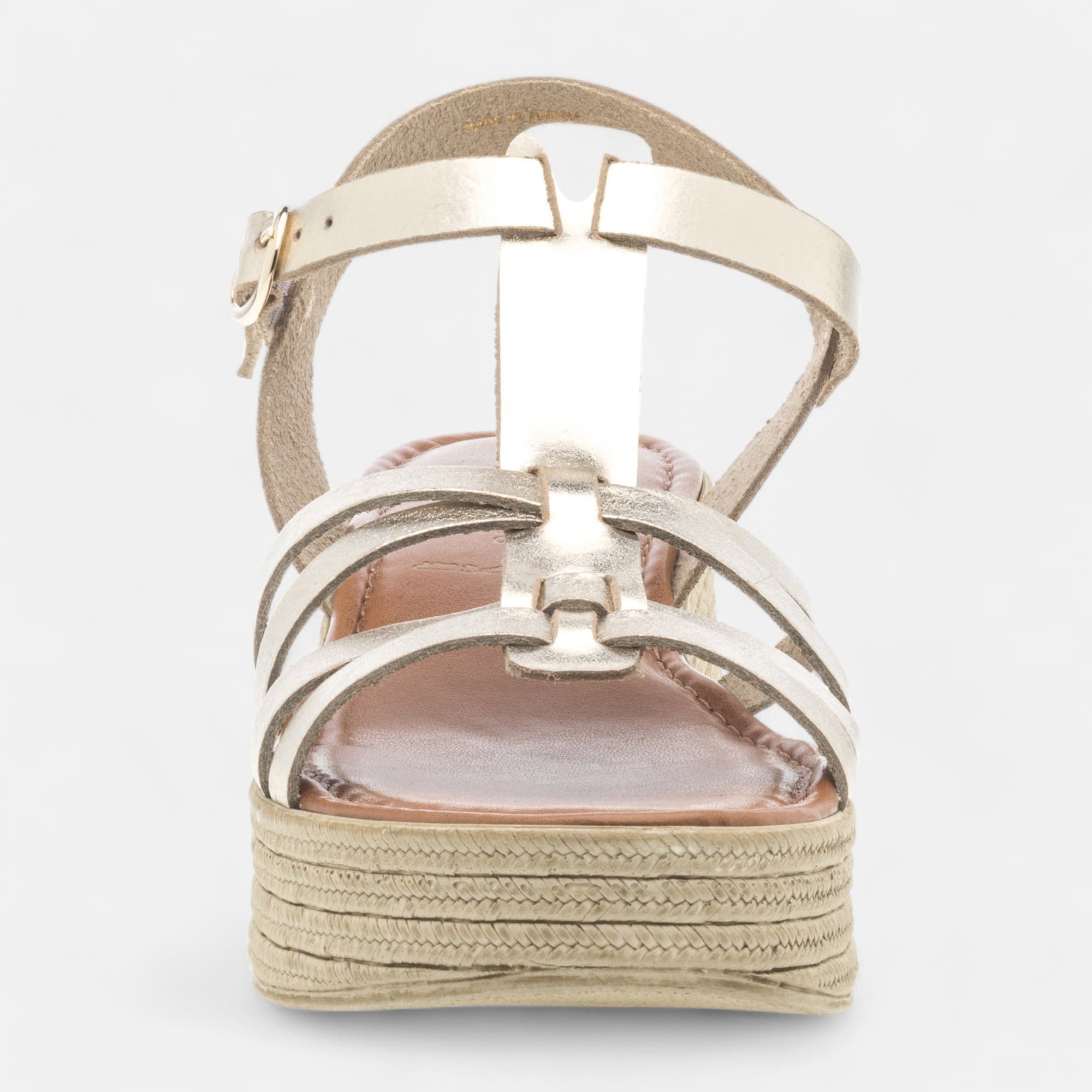Nu-pieds à talon compensé Femme en cuir or