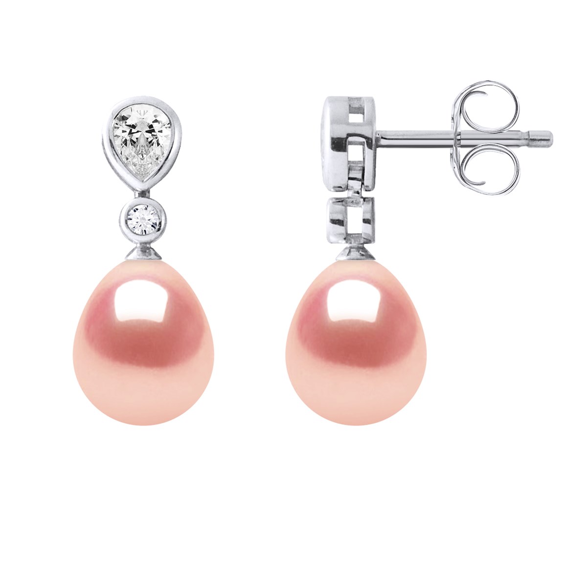 Pendants d'Oreilles Joaillerie Perles d'Eau Douce Poires 7-8 mm Roses Argent 925