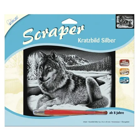 Mammut Kratzbild Wolf, silber
