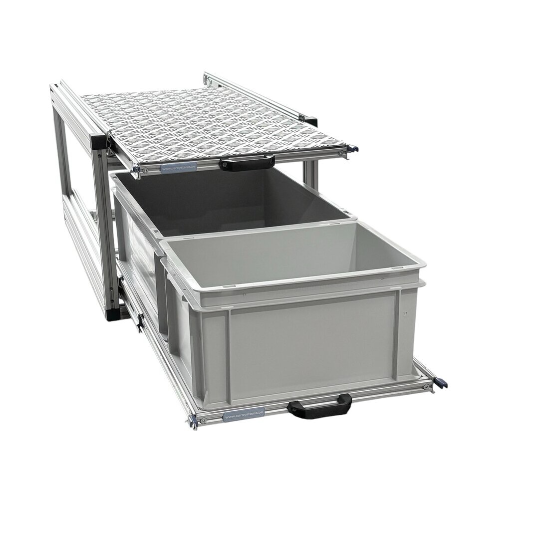 Dubbel schuifframe met 2 open bakken en alu plaat - 90 x 40 cm