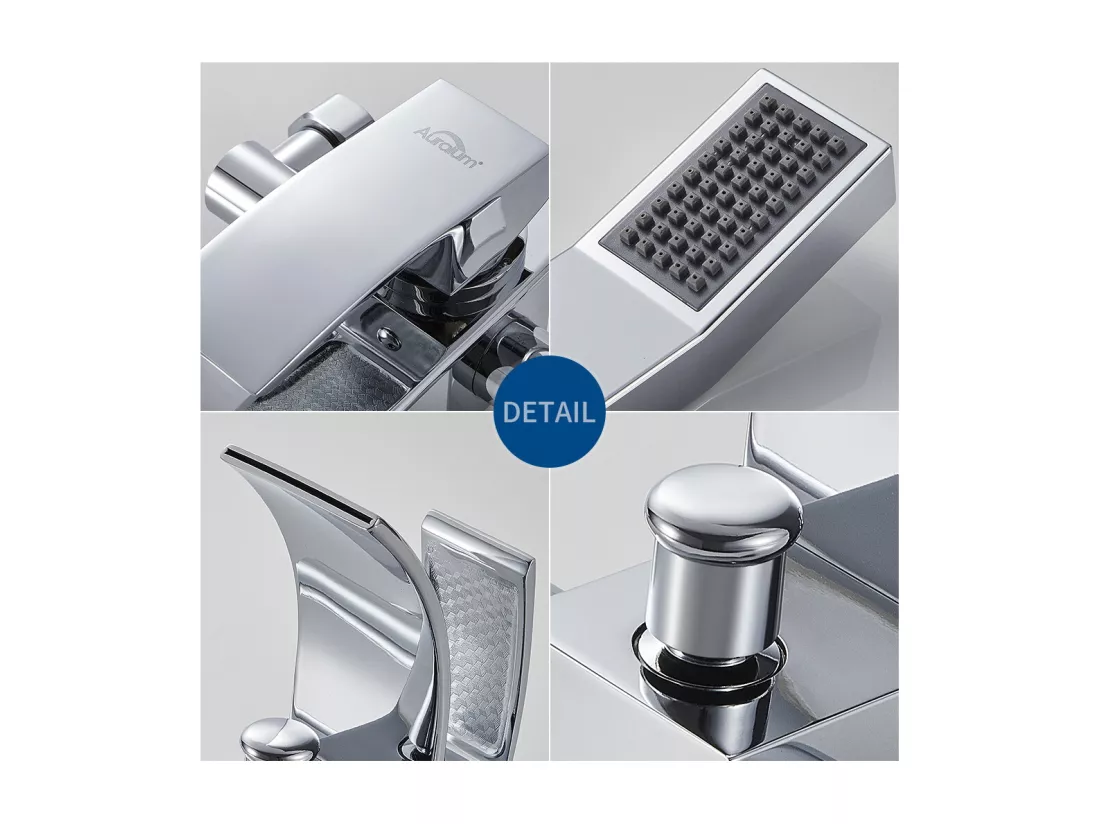 Auralum max Mitigeur de Baignoire en Cascade avec Pommeau de douche Economie d'eau,Laiton,Chrome+Ensemble Salle Bain Accessoire 6 Pièces,Inox,Brossé