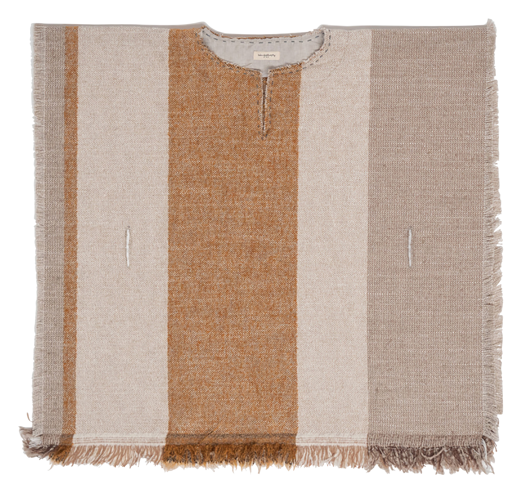 Poncho court frangé en lin mélangé | Beige