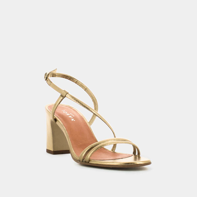 Sandales à talons et brides  en cuir métallisé or