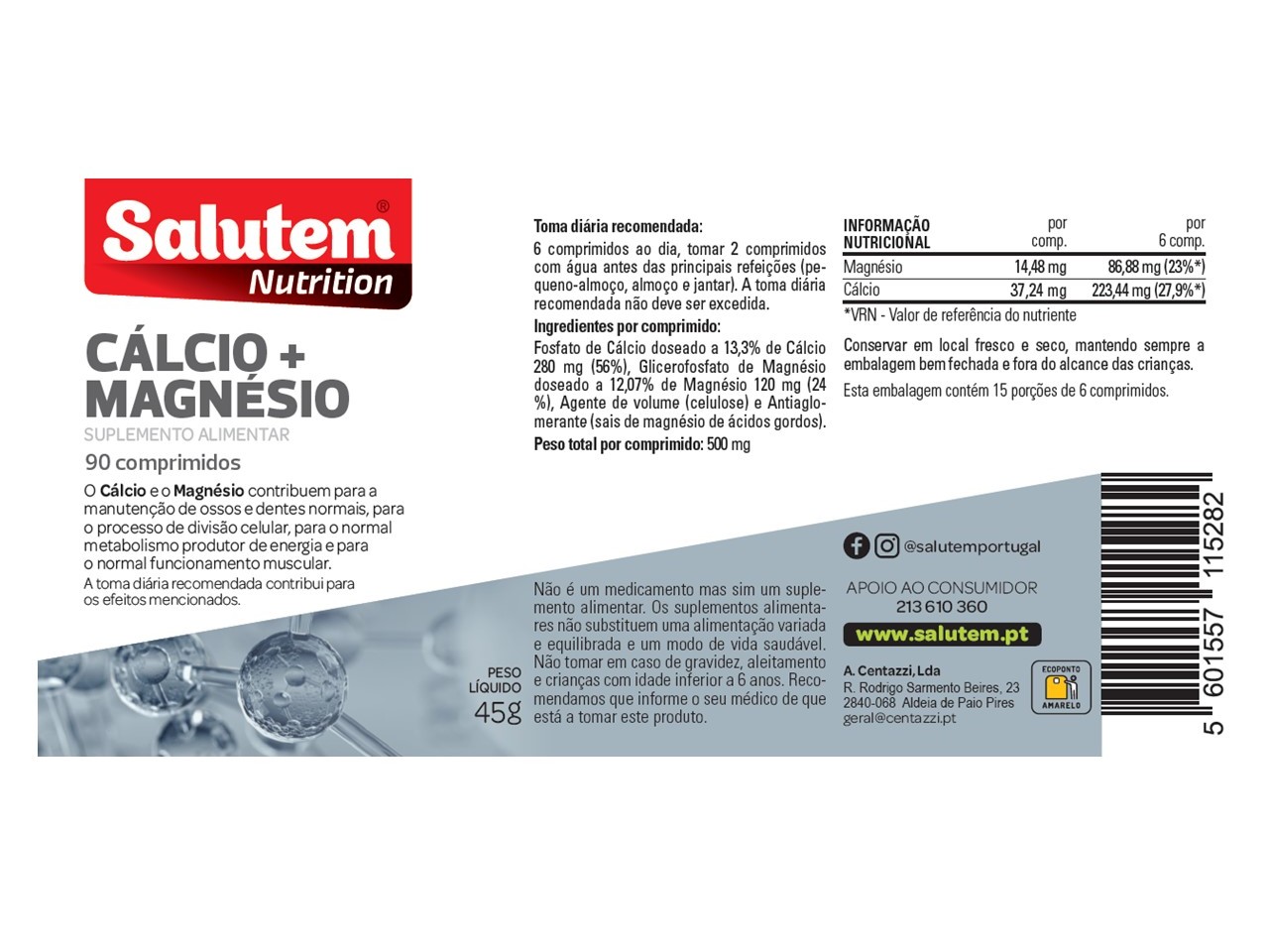 SUPLEMENTO SALUTEM CÁLCIO MAGNÉSIO 90 COMP
